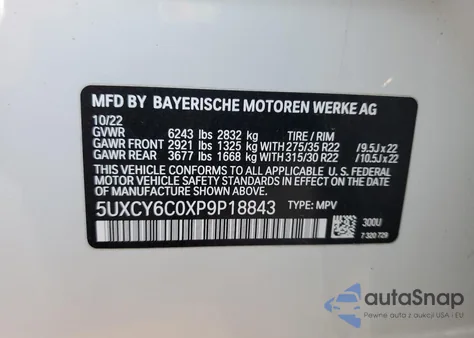 2023 BMW X6 xDrive40I z USA, uszkodzony, nr VIN 5UXCY6C0XP9P18843